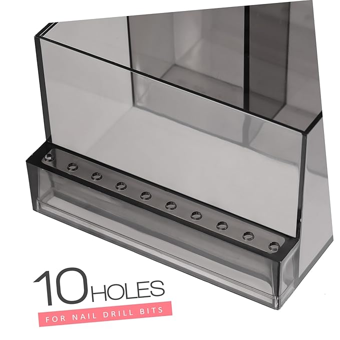 FRCOLOR Nail Drill Grinding Bit Holder Box Professional Nail Art Polishing Grinding Drill Bit Holder Display Storage Box Case Organizer for Nails Black