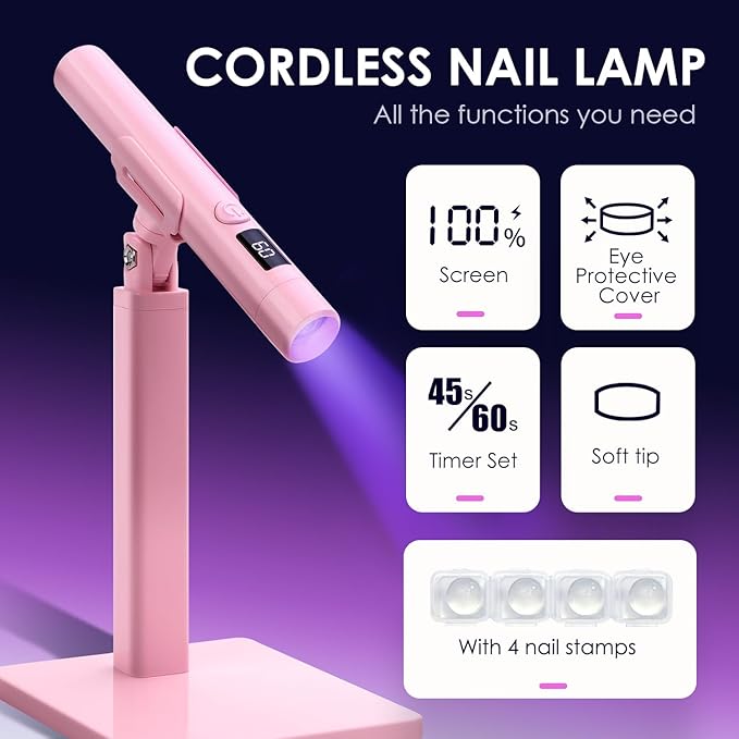 Mini UV Light for Nails,Pink Portable Small Handheld UV Light for Gel Nails,Cordless Rechargeable Flash Cure Lamp,Squish Pen Gel Lamp with Stand for Home/Manicure/Salon,Nail Supplies/Tools/Accessories
