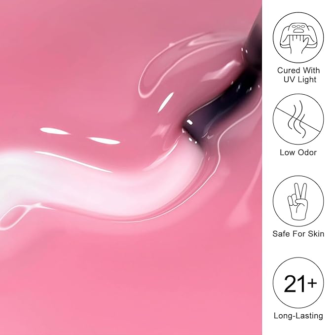 Imtiti Jelly Gel Nail Polish, 0.5 Fl Oz Rose Pink Sheer Jelly Gel Polish Soak Off LED UV Translucent DIY Nail Art Starter Manicure Salon