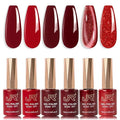 JR Red Gel Nail Polish Set, 16ml Full Size Bottle 6 Colors Red 9D Cateye Glitter Nail Gel Polish Gift Soak Off Led Nail Art Kit Salon DIY Colorful Bottle F