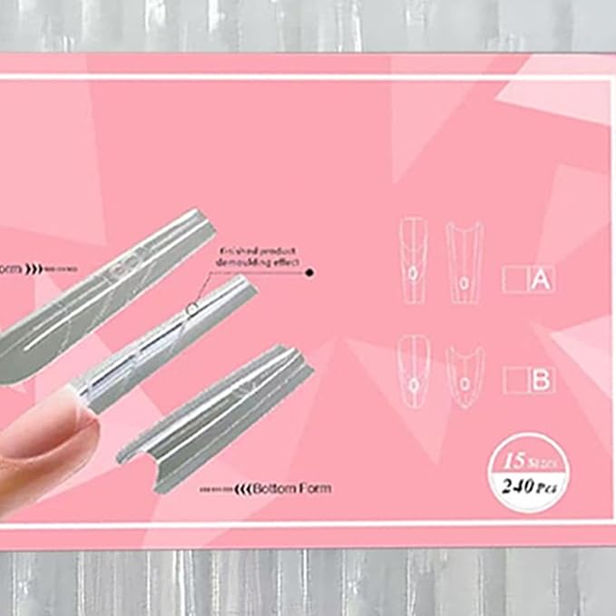 Nail Forms, 10.55 x 4.76 x 1.18in Professional 240 Pieces Tools - Nail Molds Extension Tips Reusable,for Personal Salon Home Fashion Beauty Manicure Daily Styling