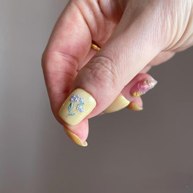 Dedyel Rural Wildflowers Nail Stickers 5D Embossed Wildflower Nail Stickers Spring Summer Red Yellow Blue White Flower Design Nail Art Decoration for Women Girls Kids