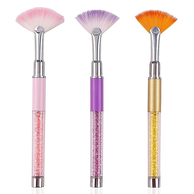 SILPECWEE 3pcs Fan Brushes for Acrylic Nails, Ombre Nail Brush Dip Power, Glitter Makeup Glitter Nail Clean Up Brushes Nail Polish Brush Nail Pen Nail Art Brushes Manicure Brush Nail Art Tool