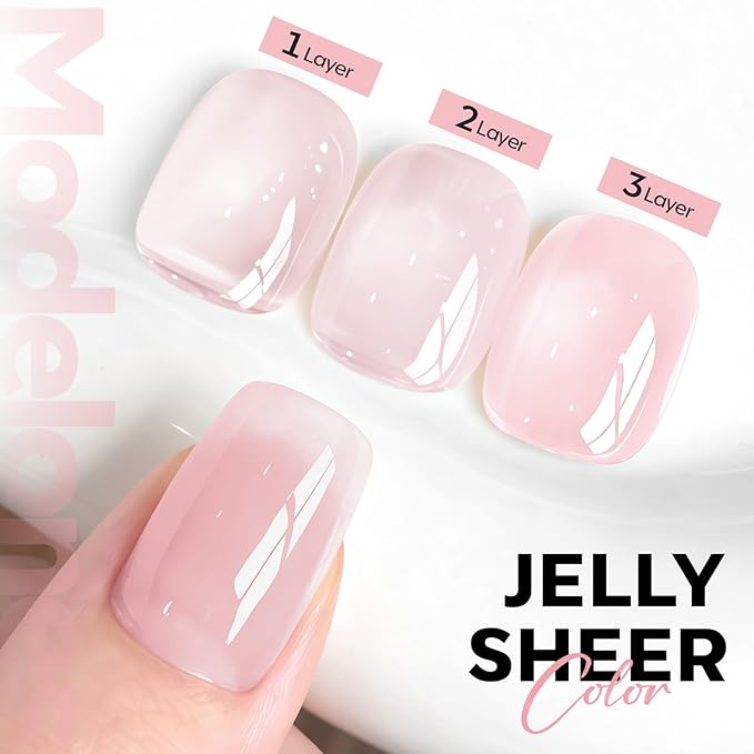modelones Pink Gel Nail Polish Jelly Nude Pink Gel Polish French Tip Base Colors Sheer Nails Translucent Soak Off U V 15ML