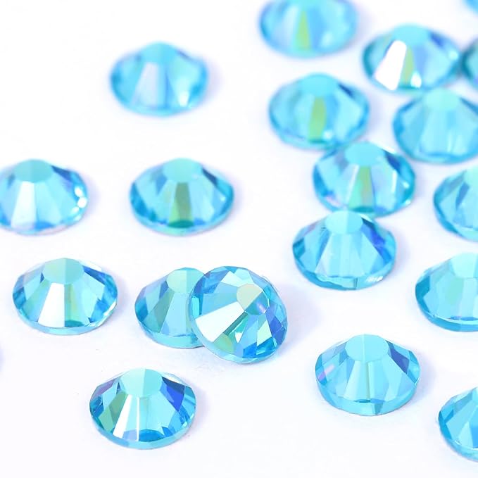 Novani Rhinestones for Crafts, Glass Crystals - Flatback Nail Gems & Rhinestones for Nails Art, Makeup, Face, Clothes, Shoes Decoration & DIY (SS10, 1440pcs, Aquamarine AB)