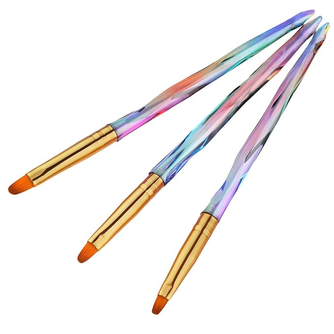 SILPECWEE 3Pcs Nail Art Clean Up Brush, Acrylic Nail Art Brushes, Nail Design Brush Nail Painting Pen Manicure Brush for Dipping Powder, Cleaner, Remove Polish, Builder UV Gel, Makeup
