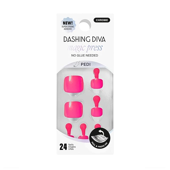 Dashing Diva Magic Press Pedicure Set - Italiana Tropicana - Press On Nails - Long Lasting Gel - Lasts Up to 10 Days - Summer Gel Set - 4-Piece Pedicure Kit with 24 Nails