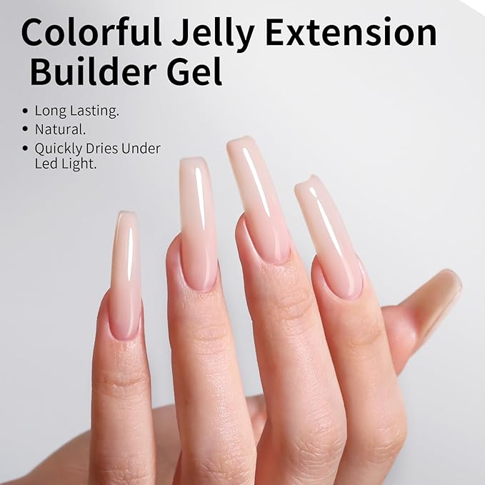 3 in 1 Builder Gel Kit for Nails, 1.23 Oz Nude Strengthener and Extender Gel for Long, Strong Nails for Professional Nail Salon Home DIY With Clear Nail Tips Model and Brush