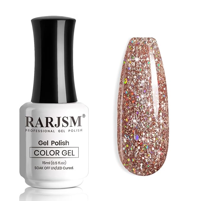 RARJSM Pink Glitter Gel Nail Polish Metallic Pink Diamond Gel Polish Sparkly Chunky Iridescent Rainbow Platinum Pigments Nail Gelpolish Soak off L e d U V Curing Required for Nail Art Salon Manicure