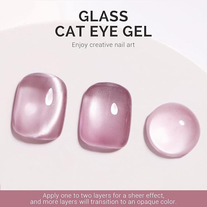 MelodySusie Glass Cat Eye Gel Nail Polish, Mist Pink Glitter Holographic Magnetic Nail Polish with Magnet, 0.5 Fl Oz UV Nail Polish for Nail Art Manicure Salon DIY at Home B5604