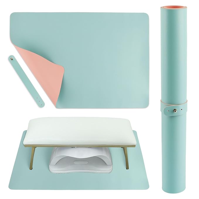 Foldable Nail Mat, Waterproof Manicure Pad 23.62x15.75 Inch | Perfect for Manicure at Home or Salon | Easy to Clean, Portable Design (Pink+Blue)