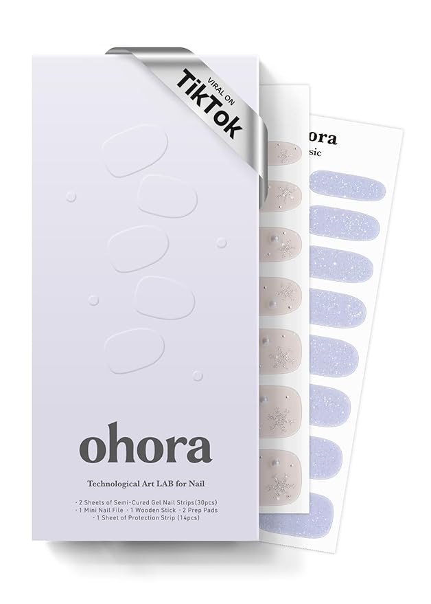 ohora Semi Cured Nail Strips (N Frozen Mirror) - Works with Any UV/LED Lamps, Salon-Quality, Long Lasting, Easy to Apply & Remove - Includes 2 Prep Pads, Nail File & Wooden Stick