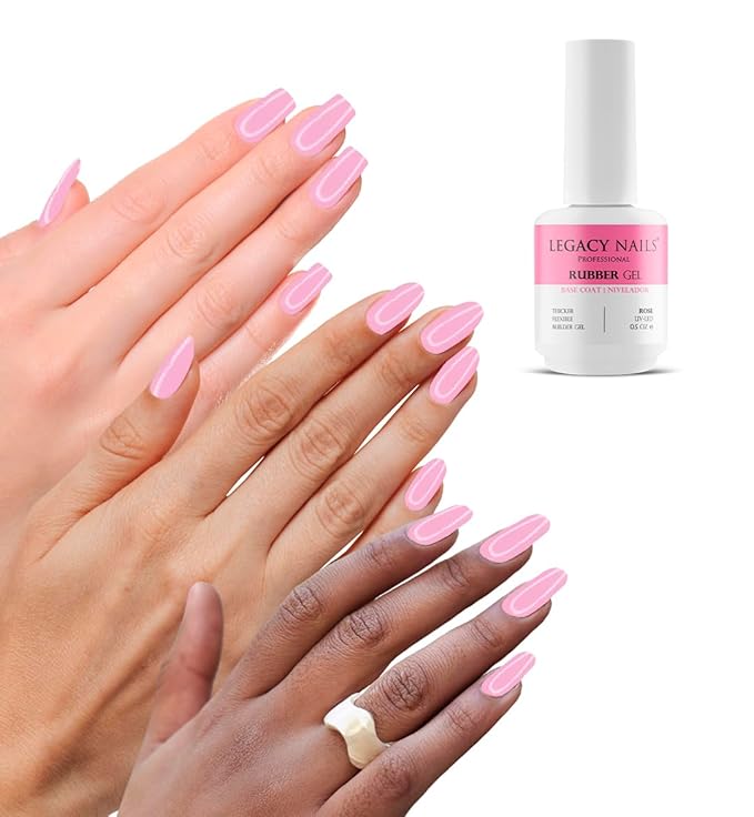 LEGACY NAILS Professional Rubber Gel Base-Coat 0.5 fl oz. Nivelador UV-LED Full Coverage Elastic Thick Flexible Gel Base Coat Builder (ROSE)