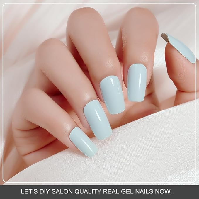 Arte Clavo Semi Cured Gel Nail Strips, 20 Pcs Gel Nail Stickers with UV Light Required, Salon Quality, Long Lasting, Easy Apply and Remove (Light Turquoise)