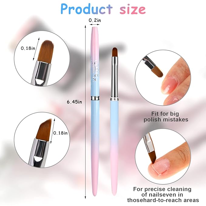 Nail Art Clean Up Brush, 2Pcs Round&Angled Nail Polish Clean Up Brush for Cleaning Fingernails, Professional Nails Design Painting Brushes