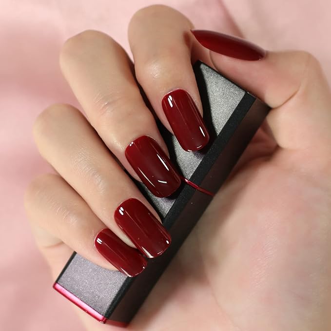 Cherries Fake Nails Pure Color Full Cover Medium Length False Nails Press On Tips Arc Head Artificial Nail Kit Manicure DIY Home