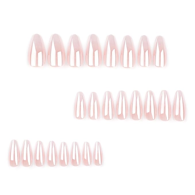 Press on Nails Almond - Medium Fake Nails with Ombre Deign - Glossy Full Cover Stick on False Nails - for Women 24 Pcs