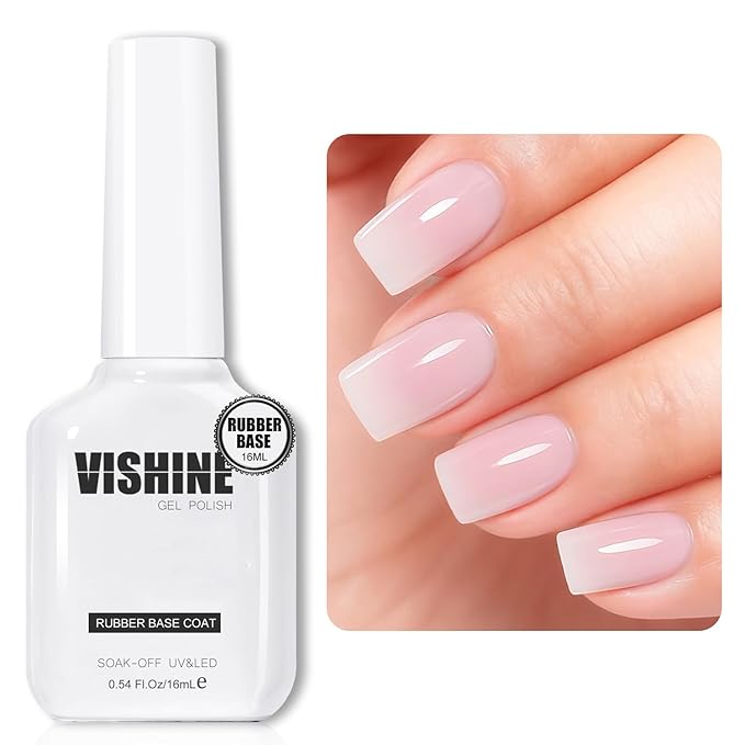 Vishine 16ml Jelly Nude Pink Rubber Base Builder Gel, 6 in 1 Rubber Base Gel Polish For Nail Thickening, LED Nail Lamp Cured Nail Strengthener Extension Color Base Gel In A Bottle R065