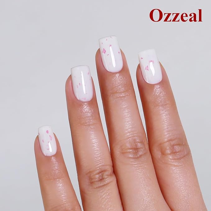 Gel Polish,0.5 Fl Oz White with Pink Flake Glitter Gel Nail Polish Spring Summer LED UV Speckled Sparkle Art Starter Manicure Salon DIY Nail