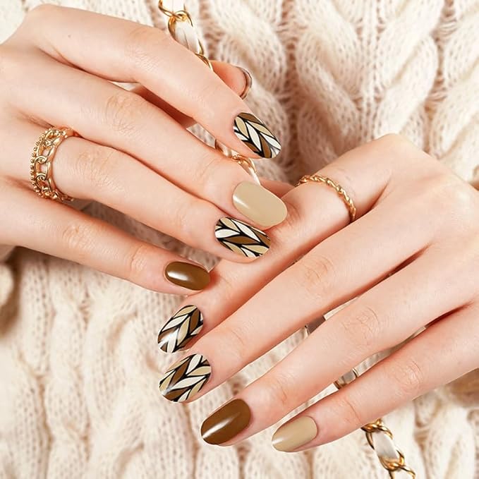 Semi Cured Gel Nail Strips with 20 Pieces - UV Gel Stickers, Manicure Kit, Easy Application Wraps Includes Prep Pads, Nail File, Wooden Stick - UV Light Required (Autumn Elegance)