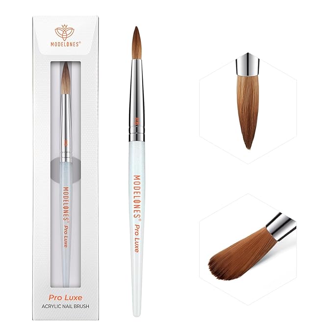 Modelones Pro Luxe Acrylic Nail Brush, 100% Pure Kolinsky Sable Hair Size 8 Acrylic Powder Application Brushes Oval Crimped Shaped Sturdy Ergonomic Handle for 3D Nail Art Professional DIY Use