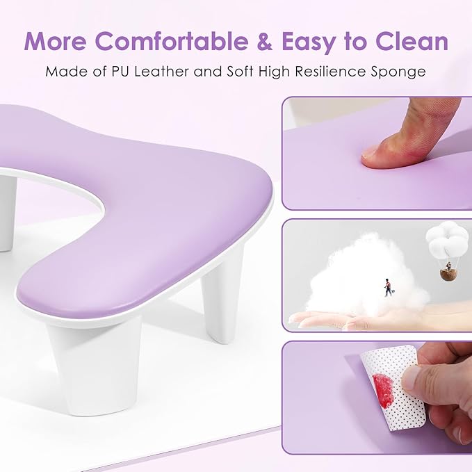 Arm Rest for Nails Tech: U-Shaped Manicure Nail Arm Rest Stand Purple Big Armrest Microfiber PU Leather Hand Rest Pillow for Acrylic Nail Cushion