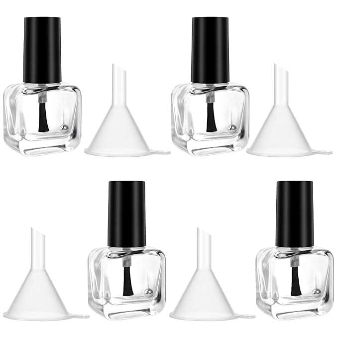4Pcs Empty Nail Polish Bottles with Brush, Small Polish, Container with Funnel Mixing Balls, 5ML Glass Bottle for Nail Art Samples