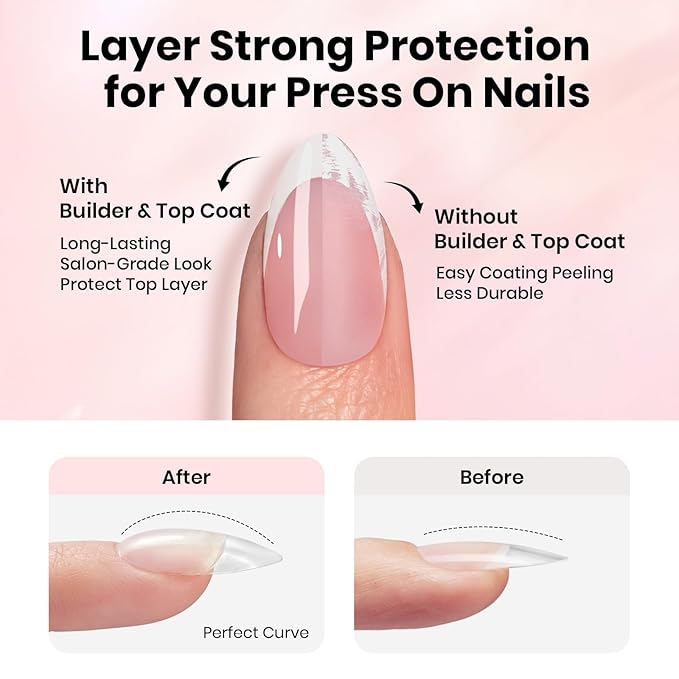 Beetles 4Pcs 15ml HEMA-Free Nail Tips Glue Kit with Builder Nail Gel, No Wipe Top Coat & Portable Nail Lamp, All-in-One Nail Extension Kit for Press on Nails False Nail Tips, DIY Salon Nails at Home