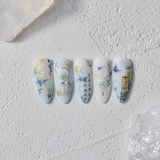 2Sheets 5D Flower Nail Sticker Nail Art Decals for Chinese Antique Style Spring Flowers Manicure Nail Supplies (Flower Two)