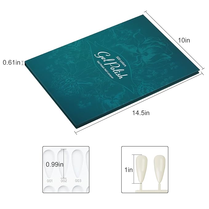 320 Nail Color Book,with 480 False Tips & 1-400 Number Labels,Professional Nail Color Swatches Book for UV Gel Polish Nails Art Design(Green)