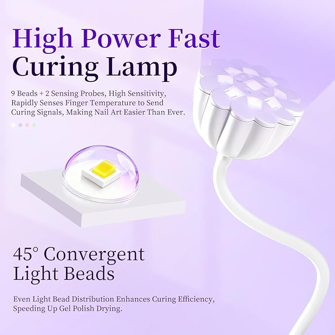 JODSONE Fast Curing U V Nail Lamp Portable and Flexible Gooseneck Lamp Rechargeable LED Dryer for Gel Polish, Auto Sensor & 4 Timers Ceramic White