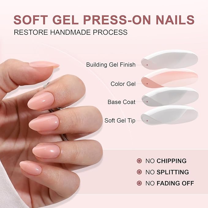 32 Pcs Pink Press on Nails Short Fake Nails Almond False Nails with Solid Color Designs Glossy Acrylic Nails with Glue on Nails Full Cover Salon Quality Stick on Nails Kit for Women DIY Manicuare