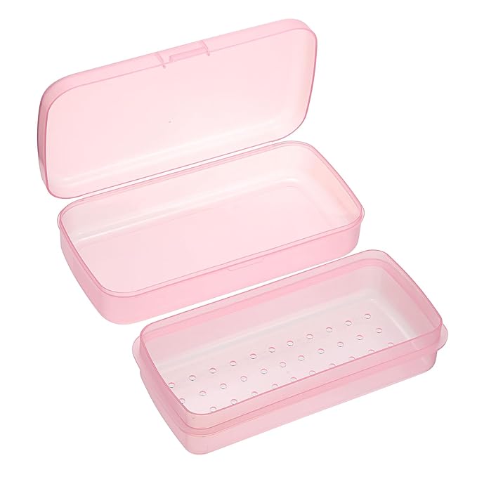 JUXYES Plastic Sterilizing Tray for Nail Art Accessories Tools, Portable Nail Art Tool Sterilizer Tray with Strainer, Fully Transparent Storage Box Organizer for Tweezer, Manicure Tools