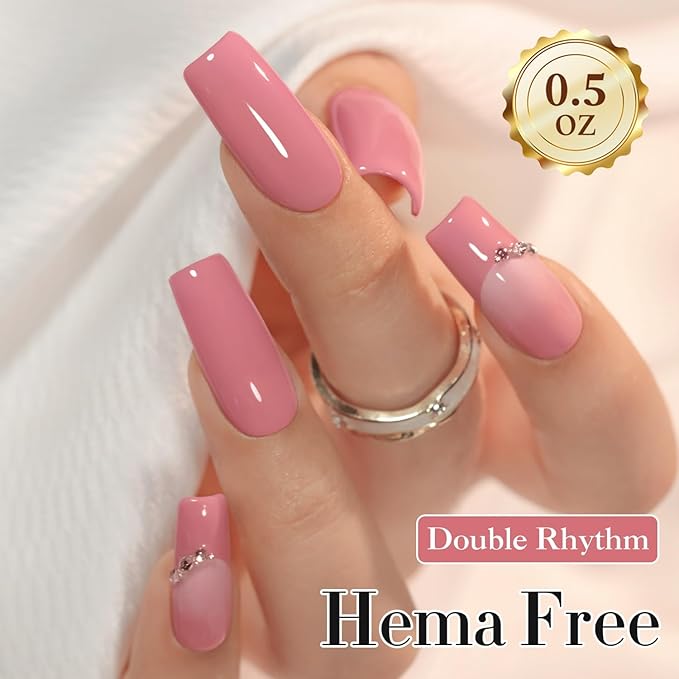 Double Rhythm 0.50 OZ Gel Polish Hema Free Same Color Same Bottle Golden Round Translucent Neutral Natural Milky 15 ML Jelly UV Polish Art DIY at Home (Coral Pink-C1517)