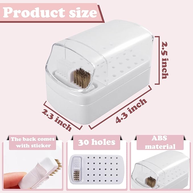 2 in 1 Nail Drill Bit Holder and Cleaning Brush Case,30 Holes Nails Drills Bits Cleaning Brush Case,Manicure Tool Supplies Organizer,Manicure Desk Organizer (Nail Drill Bits are Not Include)