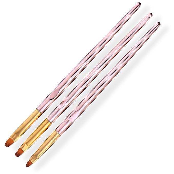 SILPECWEE 3 Pcs Oval Nail Brush Set - Rose Gold, Acrylic Nail Art Brushes Manicure Painting Pen Design Tool Professional Remover Polish Nail Clean Up Brushes (7mm/9mm/10mm)
