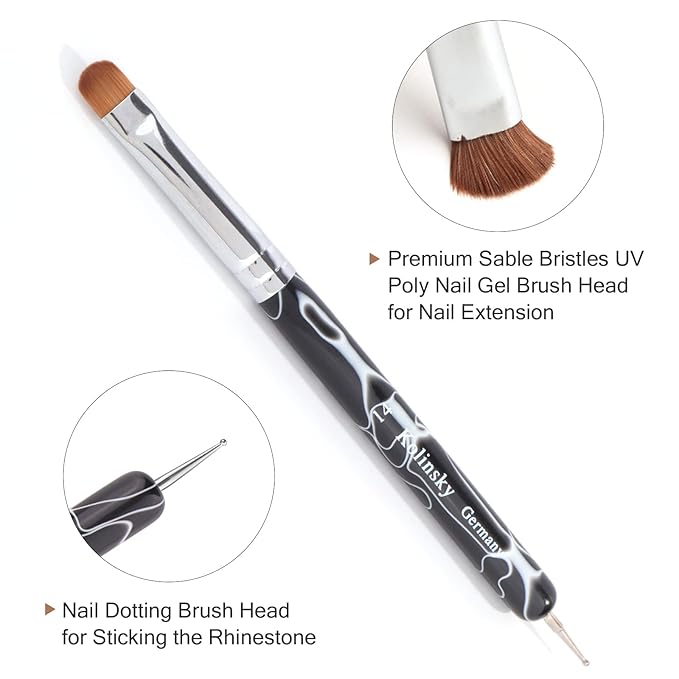 French Manicure Brush - Two Way Nail Art Brush with Dotting Tool for Cuticle Clean Up & Nail Art Design - Professional Salon Quality, Black (14#)