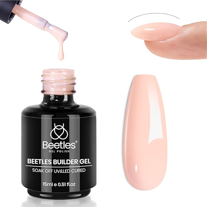 Beetles Builder Gel for Nails,0.5 oz 8 in 1 Nail Thickening Strengthening Building Apex for Beginner DIY Salon at Home,Nude Builder Nail Gel,UV & LED Lamp Cured Needed