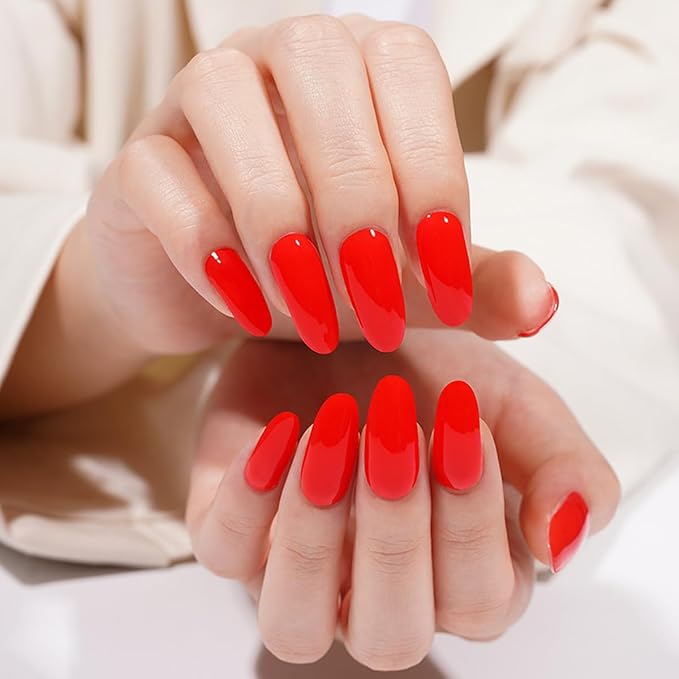 Semi Cured Gel Nail Strips - 20Pcs Classic Red UV Gel Nail Wraps with Solid Red Design, Long Lasting Salon-Quality Stickers, Includes Nails File & Wooden Stick - UV/LED Lamp Required