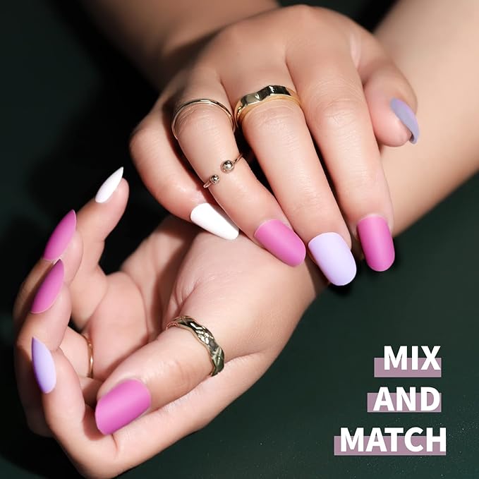 Teenitor Matte Press on Nails, 288pcs Acrylic False Nails, Short Round & Square French Design, Full Cover, 10 Sizes, DIY Starter Kit