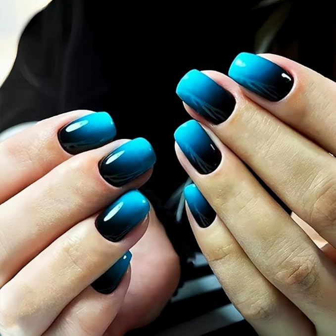 6 Packs (144 Pcs) Press on Nails Short Square Fake Nails Ombre False Nails with Designs Gradient Glue on Nails 6 Color Full Cover Glossy Acrylic Stick on Nail for Women Girls Manicure