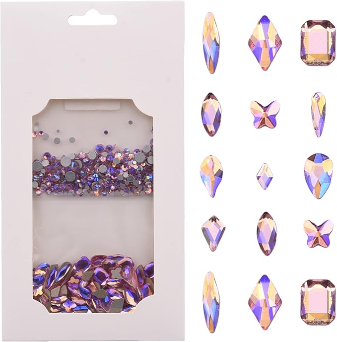 820pcs Crystal Pink AB Mix Shapes and Sizes Nail Art Rhinestones DIY Non Hotfix Flatback Glass Round Nail Stones Gems Set for Makeup Nail Crafts Tumblers Bulk Supply