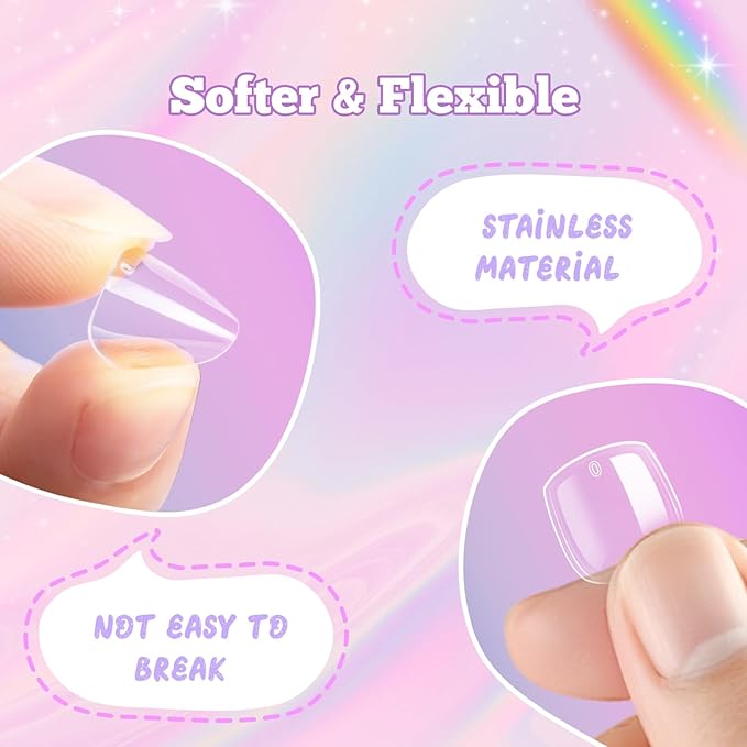 krofaue Short Suqare Kids False Nails - 240Pcs Press on Nails for Girls,Full Cover Children Fake Nails Decoration 10 Sizes Soft Gel Kids Nail Tips for for Home & Nail Salon Use (4-8 years old)