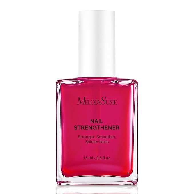 MelodySusie Nail Strengthener and Growth Treatment, 2-in-1 Ridge Filling Base Coat & Glossy Concealer Polish for Damaged Nail Repair and Healthy Shine,Gifts for Women 15ml 0.5 Fl Oz Fuchsia