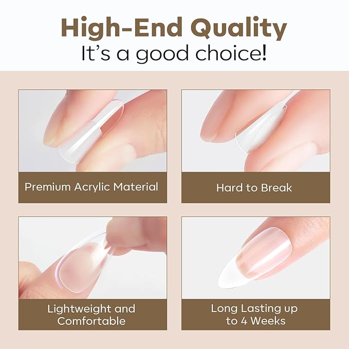 modelones Medium Almond Nail Tips, Pre-shaped Soft Gel Tips Fake Nails False Acrylic Clear Full Cover Press on Extension Kit Gel Manicure DIY at Home 216PCS 12Sizes