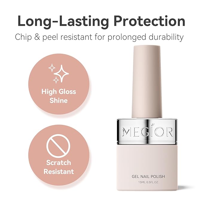 MEGIOR Gel Nail Polish TPO Free 0.5 Fl Oz No Wipe Clear Glossy Top Coat Gel Polish High Gloss Shine Long Lasting Nail Surface Protection Need U V/LED Lamp for Women Home DIY Manicure Salon