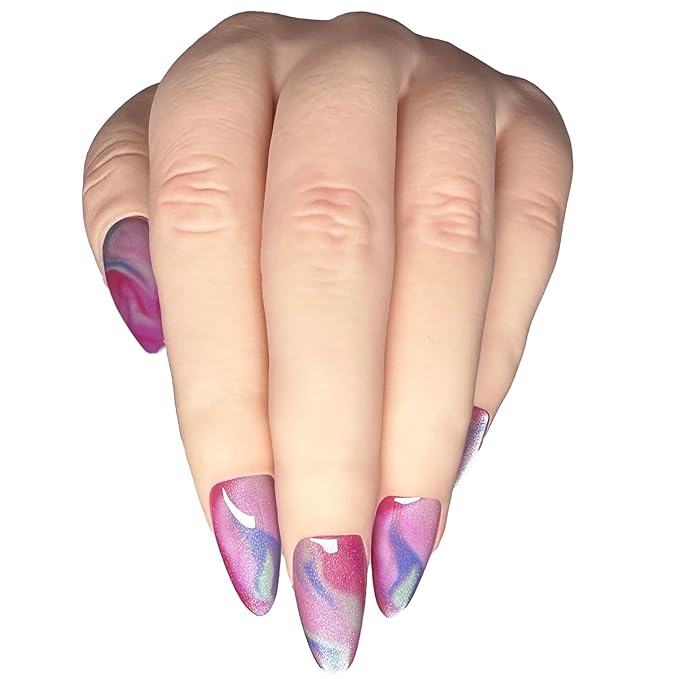 Colorful Pink Press On Nails Almond With Protective Sealer False Nail Set