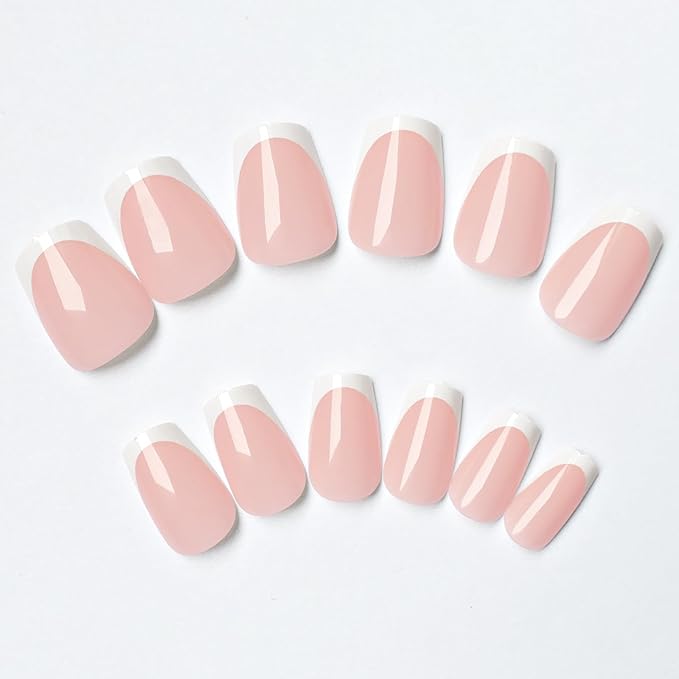 AddFavor French Press on Nails Short Coffin Fake Nails, 120pcs French Tip Press on Nails Short Ballerina Acrylic Gel Glossy Nude Nails Press on Artificial False Nail for Women Girls