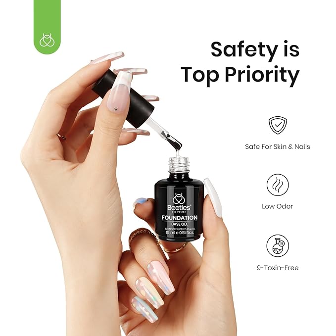 Beetles 3Pcs 15ml Builder Nail Gel with No Wipe Top Coat Gel Nail Polish and Base Coat Set for Nails Shine Finish and Long Lasting Nail Protection UV/LED Lamp Needed Gift for Women