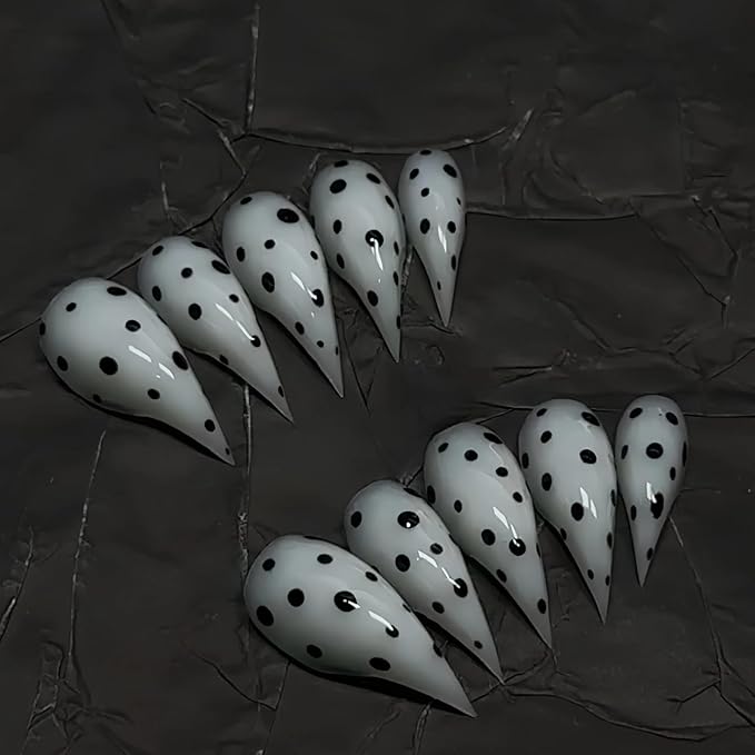 Halloween Press Claw on Nails Long Short Medium Curved Stiletto Handmade Gothic Design Horror Vampire False Nails Dragon Cat Claw Press on Nails Glossy Glue on Nail Thick Acrylic False Nails